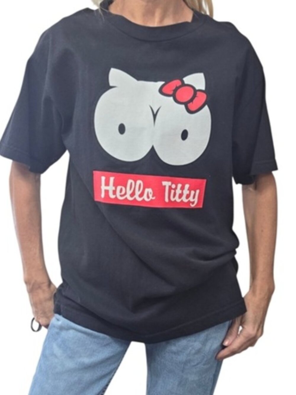 Vintage Y2K Hello Titty Parody Graphic Tee Alstyle Black M